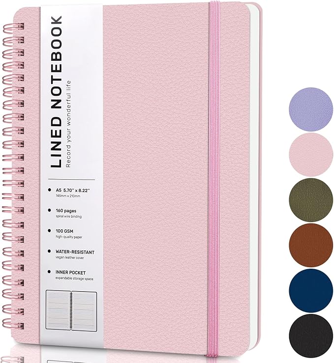 ABERLLS Pink Lined Spiral Journal Notebook by ABERLLS