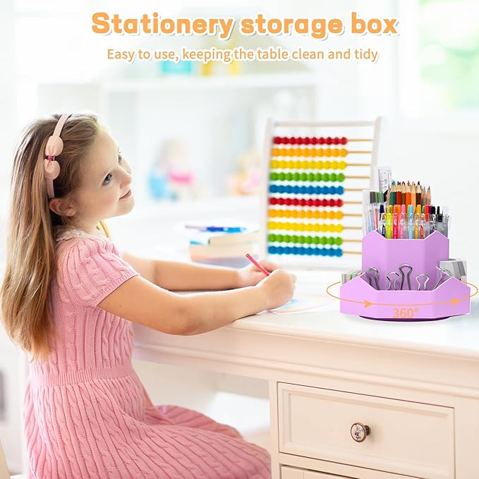 Pencil Pen Holder for Desk, 9 Slots 360 Degree Rotating Desk Organizers - Image 6
