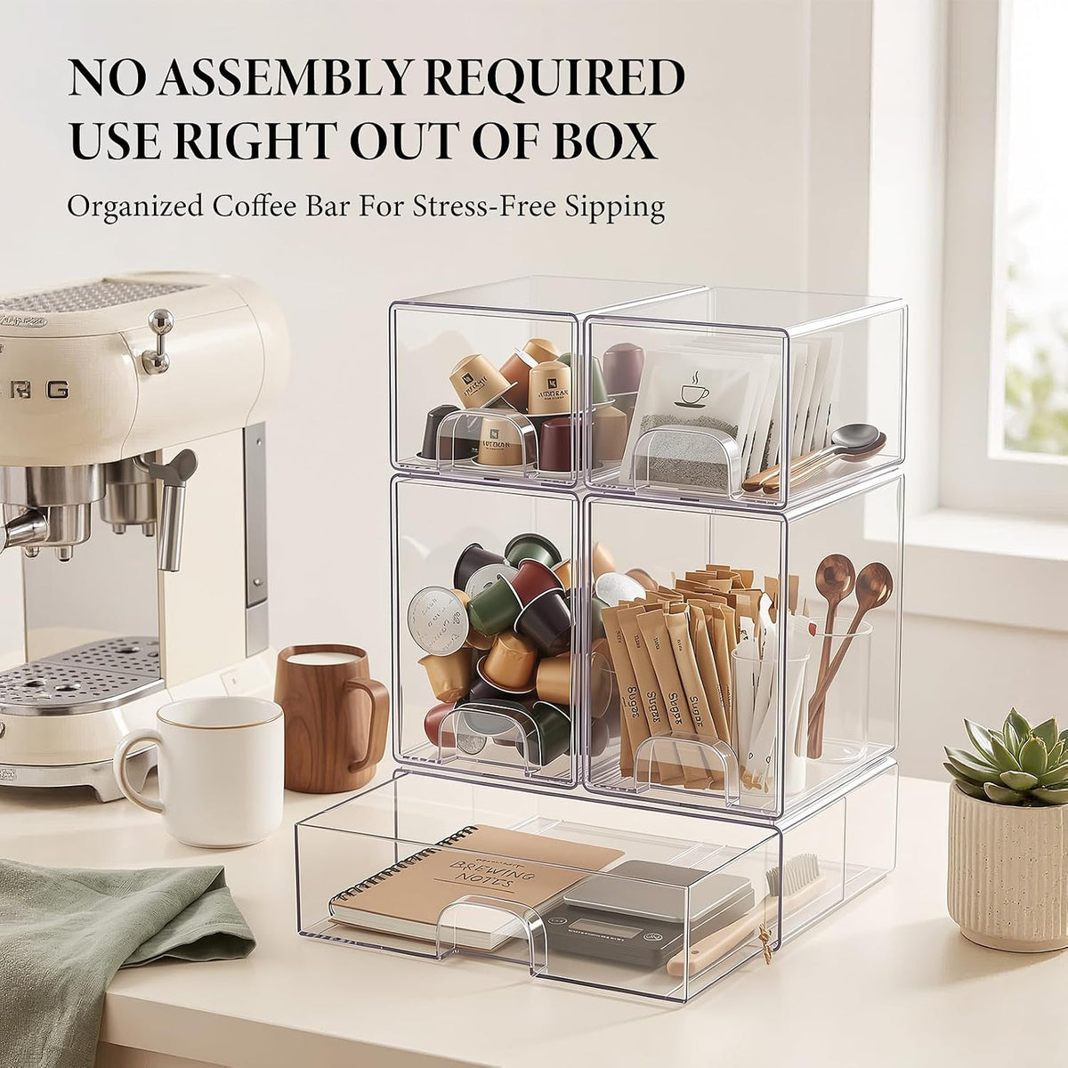 Clear Stackable Storage Drawers Set of 4 Bathroom Makeup Organizer Bins