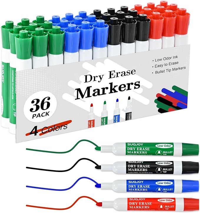 SUQJOY Dry Erase Markers, BulletTip Whiteboard Markers, Low Odor Thick Dry by SUQJOYOFFICE