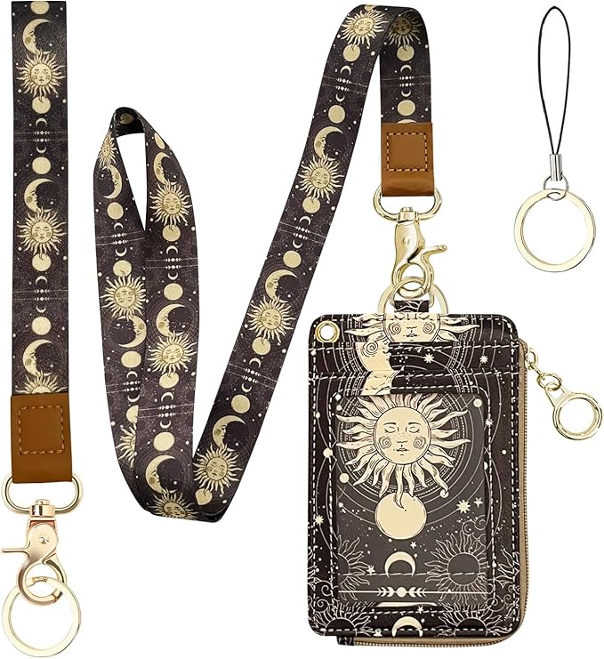 bolimoss Sun and Moon Lanyard Wallet, Boho Lanyard by BOLIMOSS
