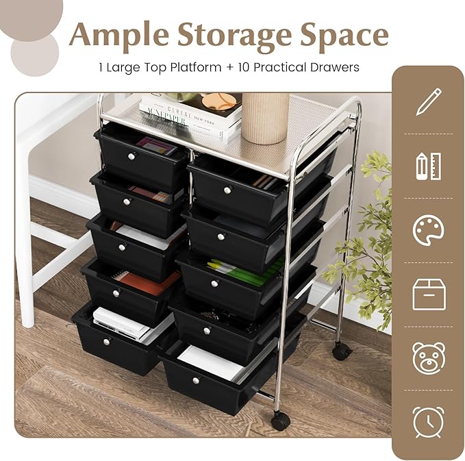 GOFLAME 10-Drawer Rolling Storage Cart, Art Craft Storage Organizer on Wheels - Image 4
