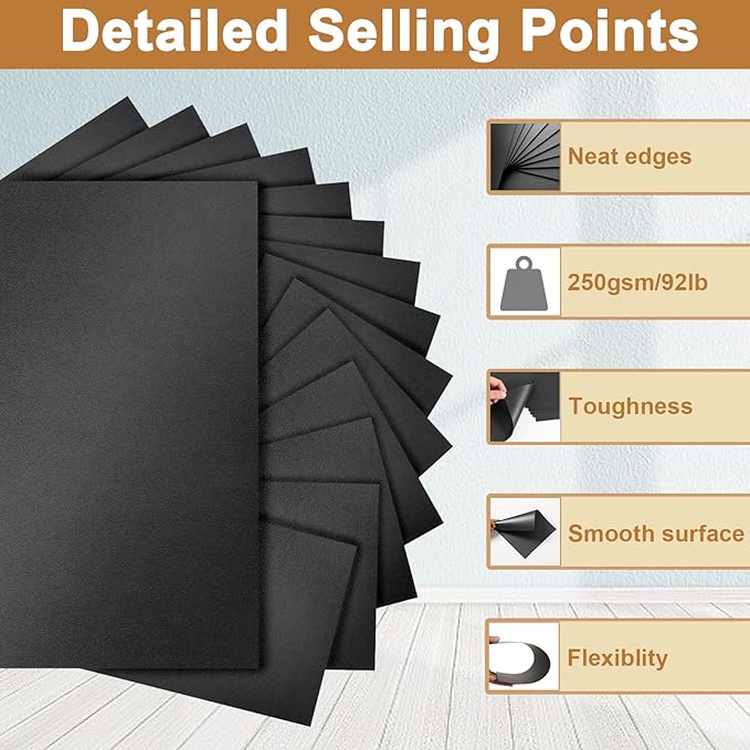 Silunkia 120 Sheets Shimmer Black Cardstock 8.5 x 11 Crafts Paper, 250gsm/92lb - Image 3