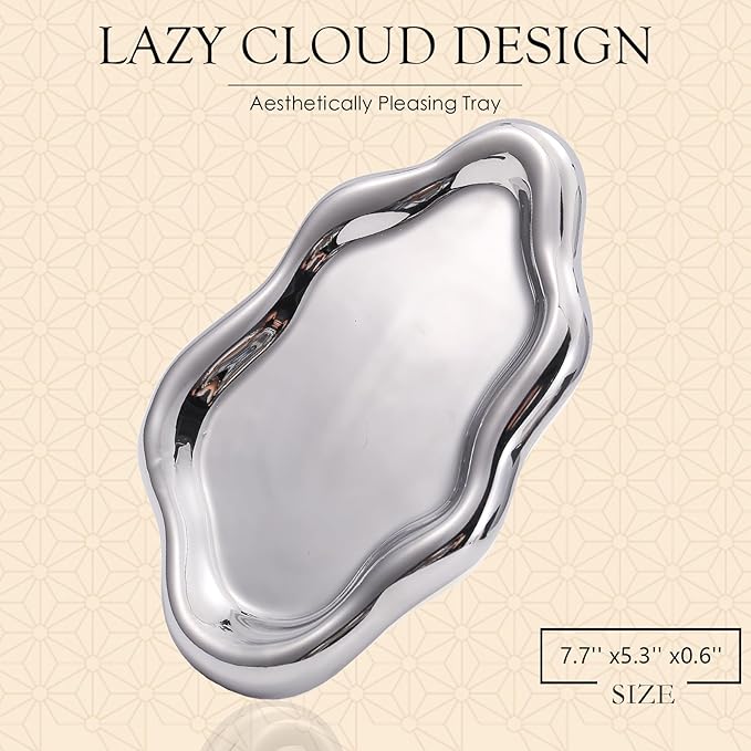 CCINPPY Ceramic Jewelry Tray Trinket Dish, Decorative Cloud Vanity Key Tray - Image 2