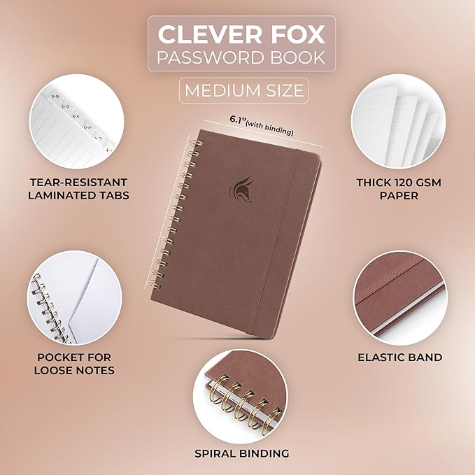 Clever Fox Password Book Spiral – Internet Address & Password Organizer - Image 2