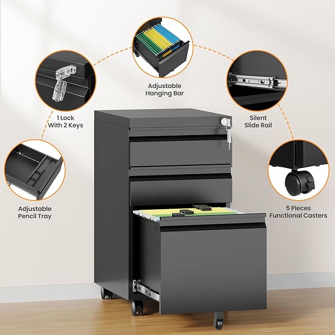 AFAIF 3 Drawer Mobile File Cabinet - Image 7