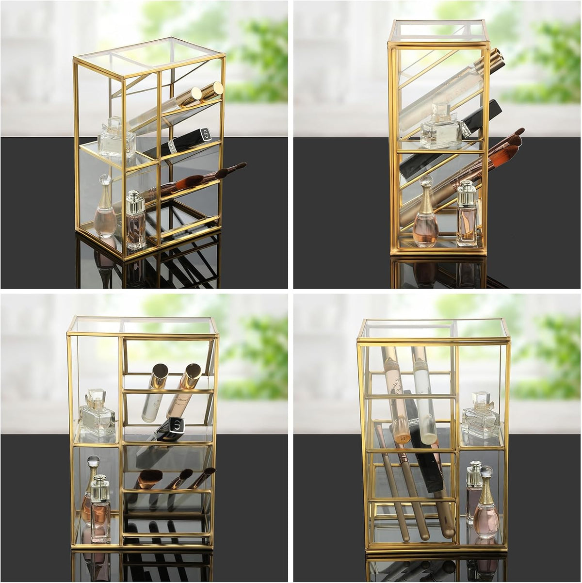 ELLDOO Rollerball Perfume Organizer, 6 Compartment Clear Glass Perfume Storag...