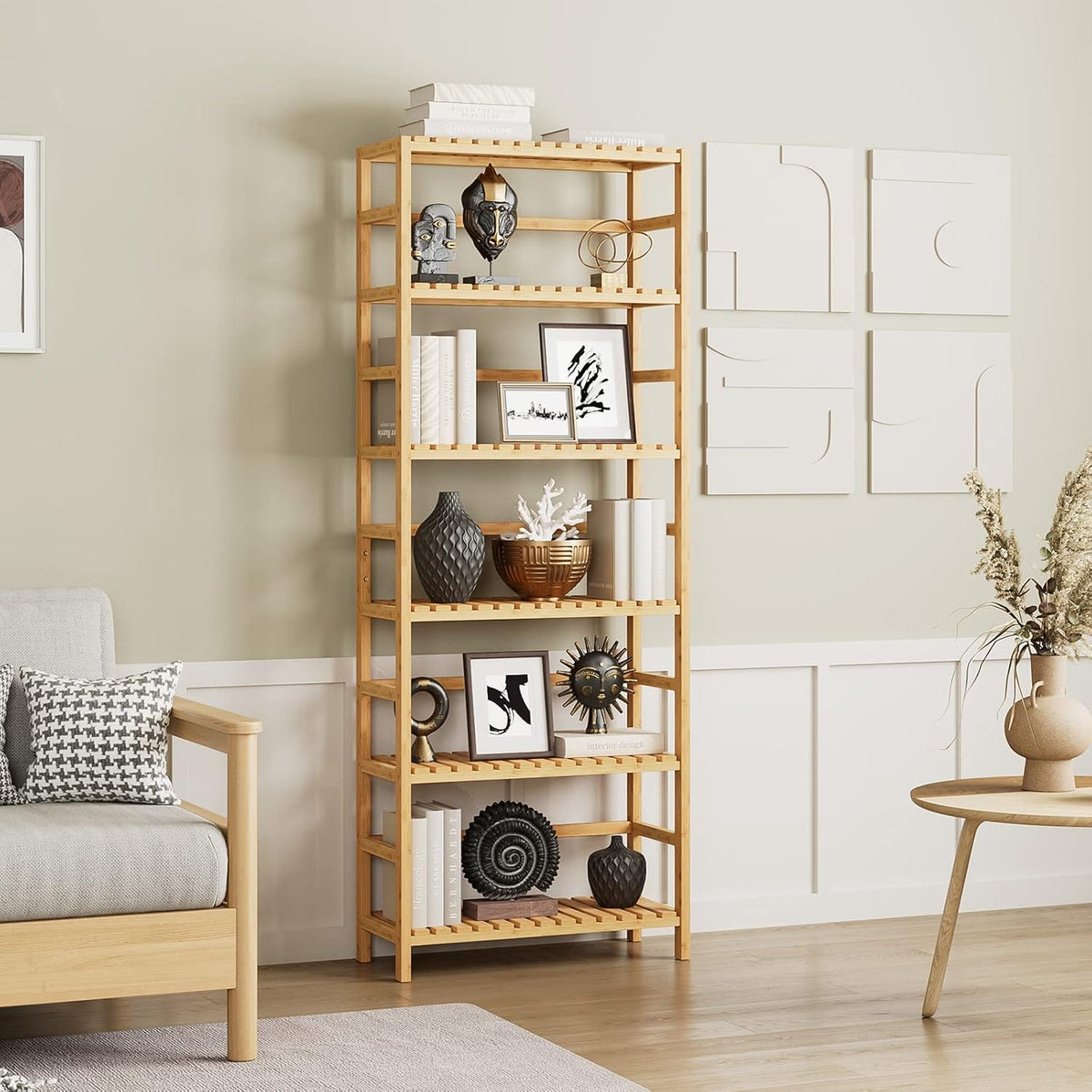 Bamjoy Bamboo Shelf, 6 Tier Bookcase Storage Shelves, Tall Book Rack Shelving...