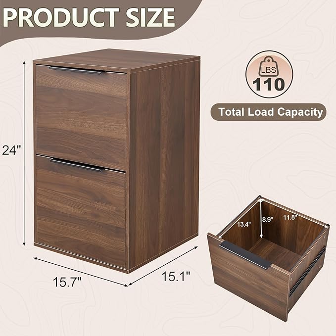 FATIGOS 2 Drawer File Cabinets, Wood File Cabinet - Image 3