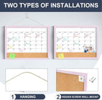 Dry Erase Calendar Cork Board Combo, 18x24 Inches Calendar Whiteboard - Image 2