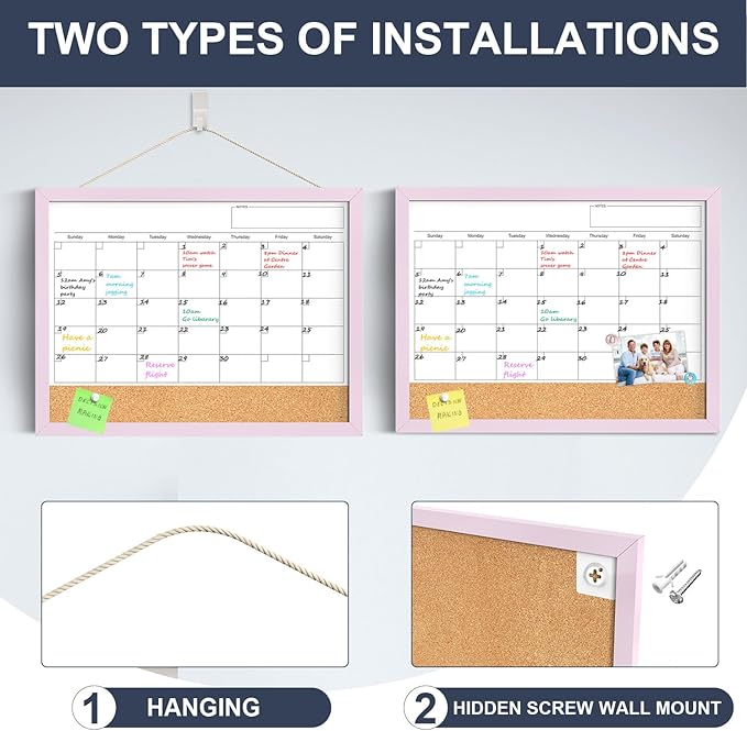 Dry Erase Calendar Cork Board Combo, 18x24 Inches Calendar Whiteboard - Image 2