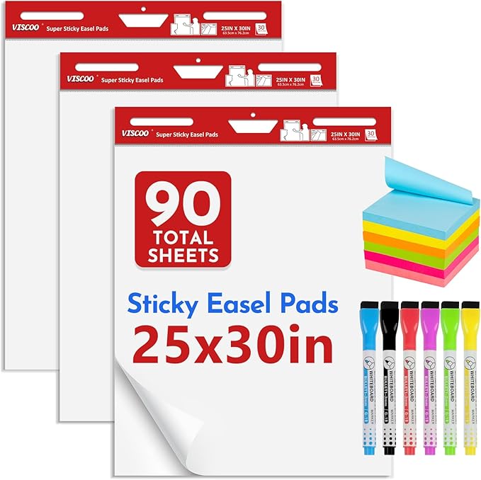 VISCOO Thickened Sticky Easel Pad, 25 x 30 Inches Flip Chart Paper by VISCOO