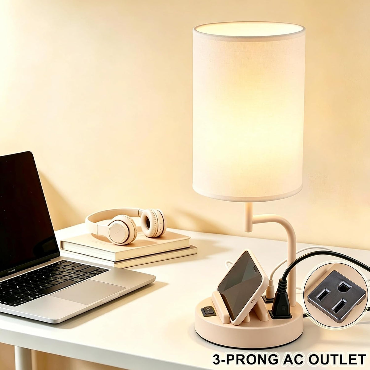 Dreamholder 2 Pack Table Lamp, Bedside Lamp with 3 USB Charging Ports & A...