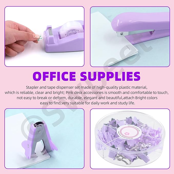 Swpeet 9Pcs Purple Office Supplies Kit, Desk Accessories Including Stapler - Image 5