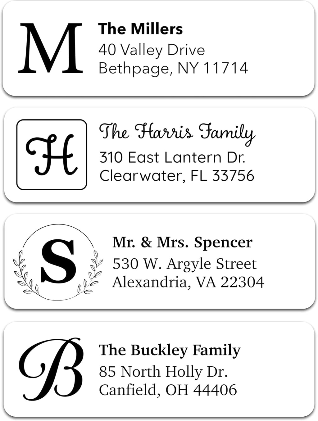 Personalized Return Address Labels - Custom Monogram Address Stickers on Sheets (100-1000 Labels)