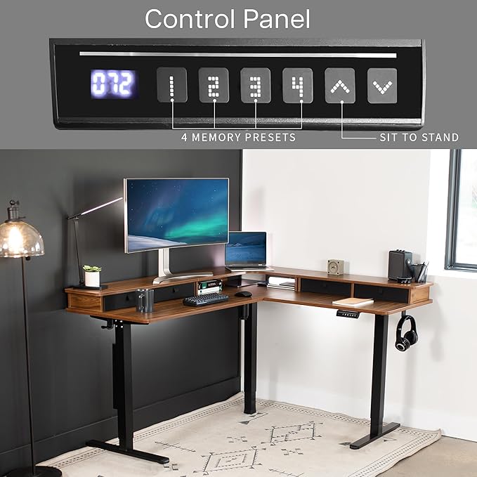 VIVO Electric 2-Tier Corner L-Shaped 63 x 55 inch Standing Desk, Height - Image 5