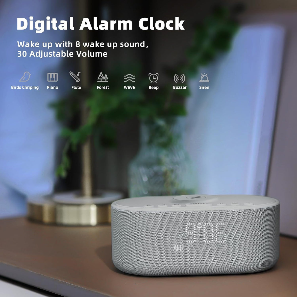 odokee sound machine alarm clock with wireless charging, front angle view
