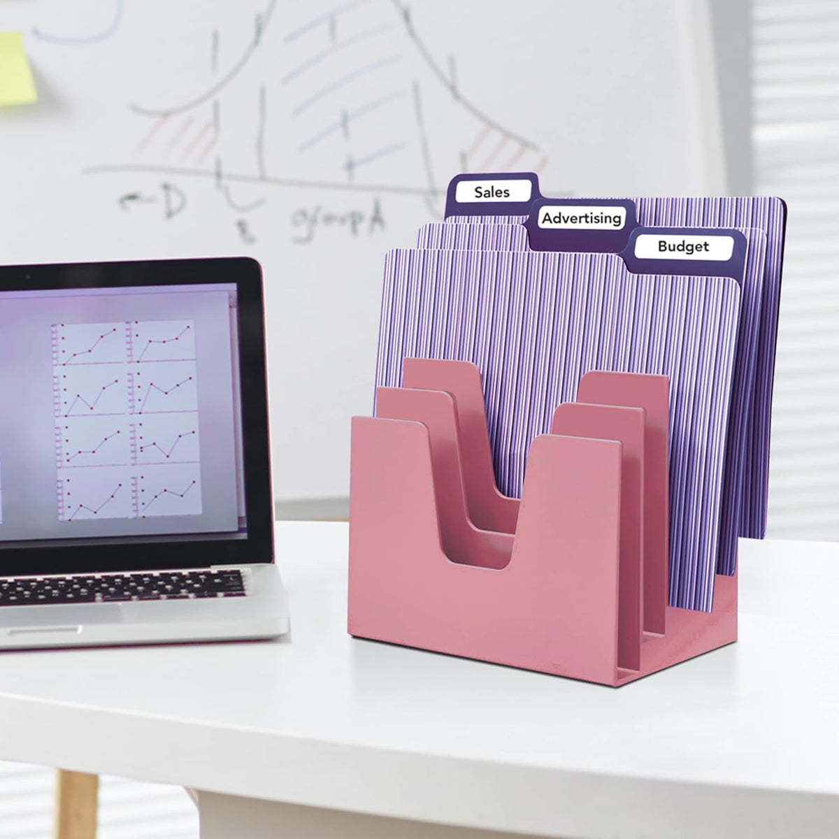 Acrimet 5 Section Incline File Sorter Organizer, Desktop Mail Holder, Pink