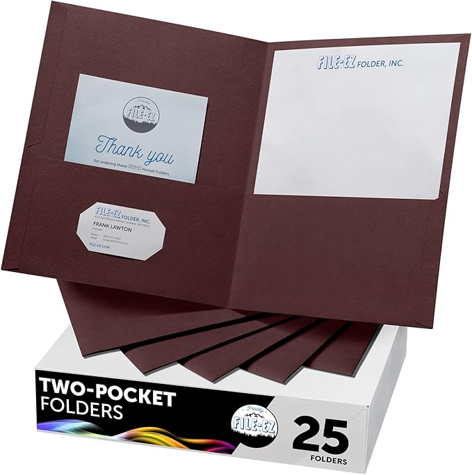 FILE-EZ Two-Pocket Folders, Dark Red Maroon Crimson Burgundy Color, Textured by FILE-EZ