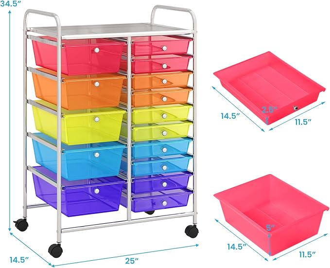 Giantex 15 Drawer Rolling Cart - Image 3