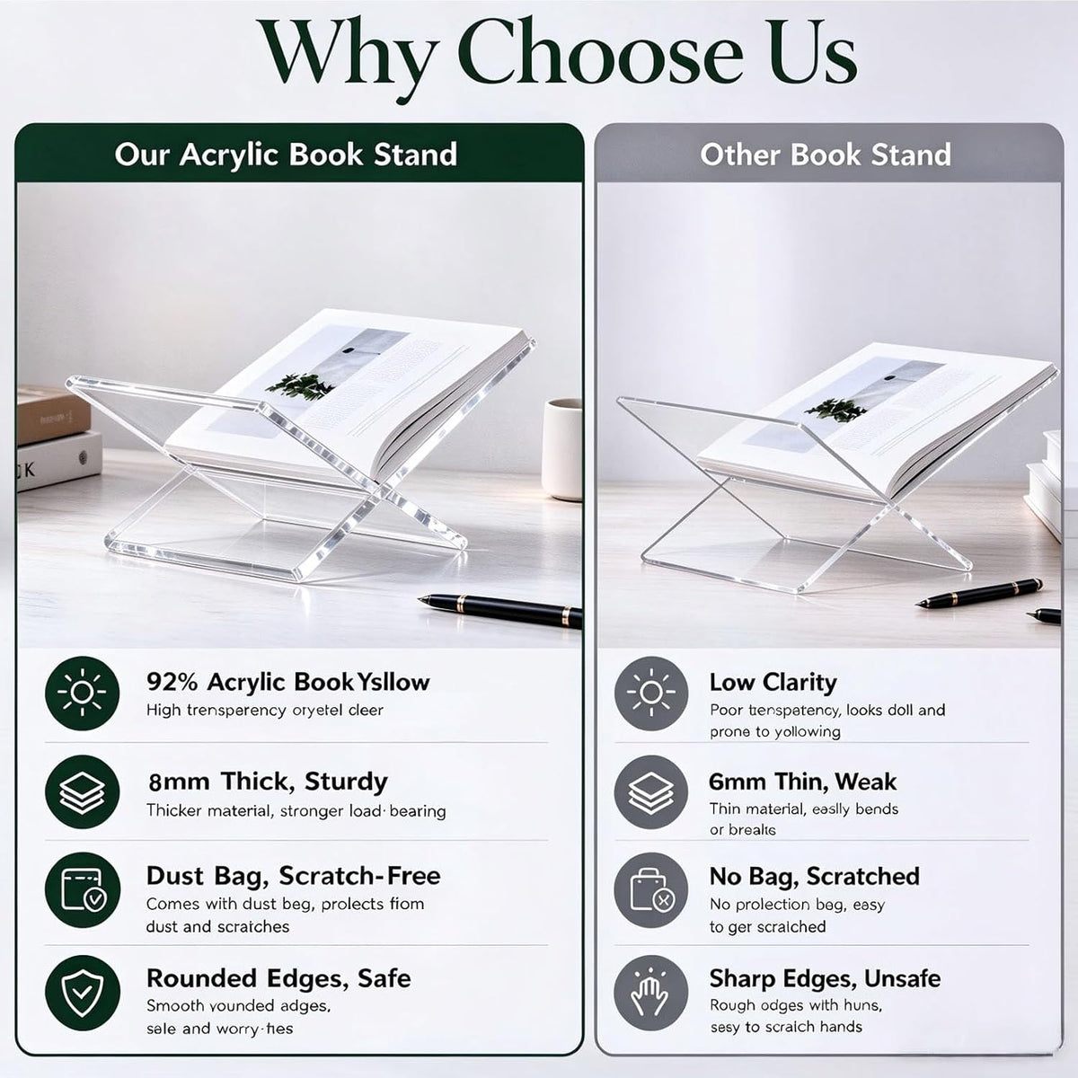 Acrylic Book Stands for Display 15.8"×9.5"×4.2" with Protectin...