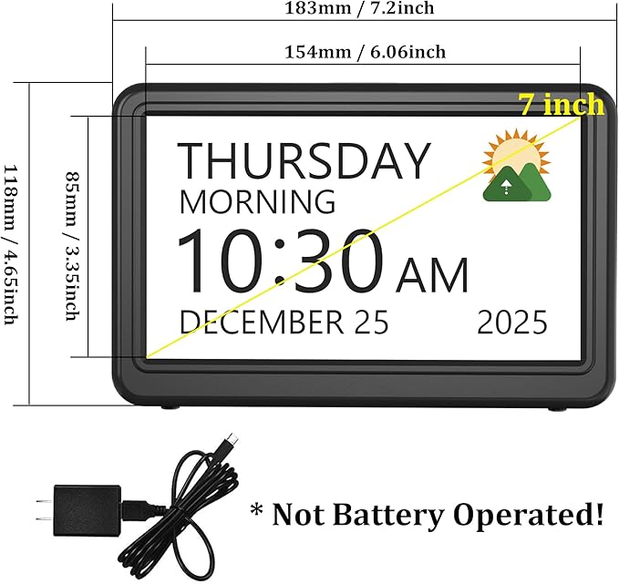 Clock with Day and Date for Elderly, 12 Display Modes, Dimmable Dementia - Image 6