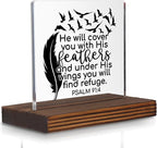 Christian Bible Verse Desk Sign, Psalm 91:4 Feather Wings Inspirational by Pariveca