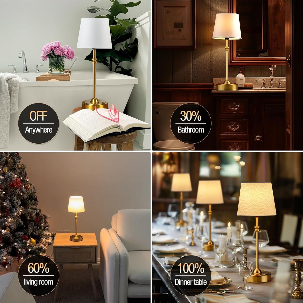 ONEWISH Cordless Lamp-Battery Operated Table lamp, 4000mAh Rechargeable, Step...