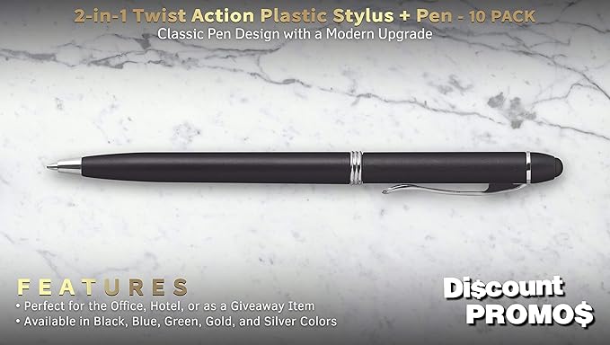 DISCOUNT PROMOS Twist Action Plastic Stylus Pens, Bulk Pack - Image 2