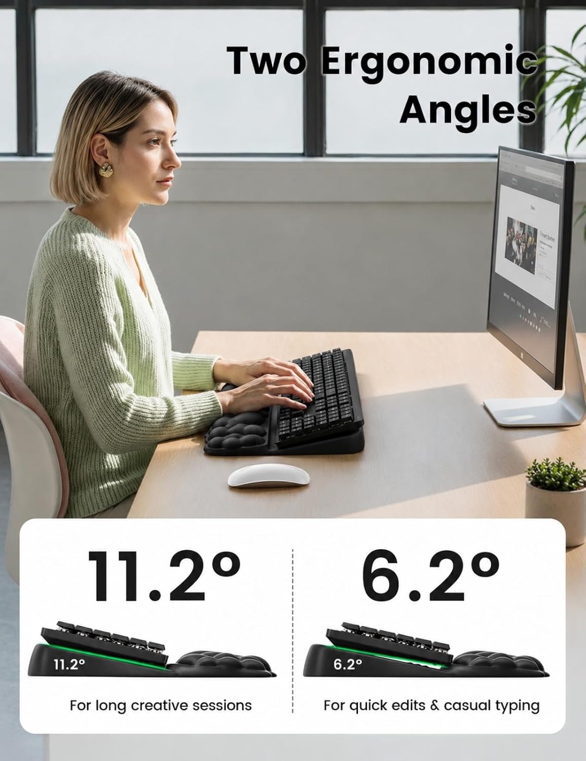 Vaydeer Cloud Wrist Rest with Keyboard Stand, Computer Wrist Support Pad Soft Memory Foam, Ergonomic Keyboard Riser Holder Lifter Tilted Wrist Cushion for Desk, Palm Hand Typing for Office Home Gaming