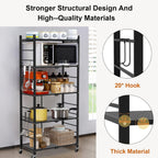 himix 5-tier foldable storage shelves with 20 hooks showing dimensions