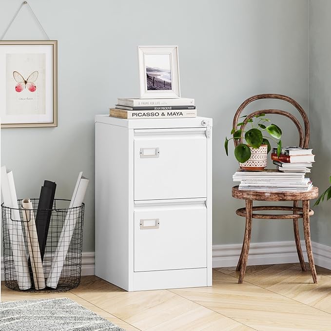 MIIIKO White 2 Drawer File Cabinet, Vertical Filing Cabinet - Image 2