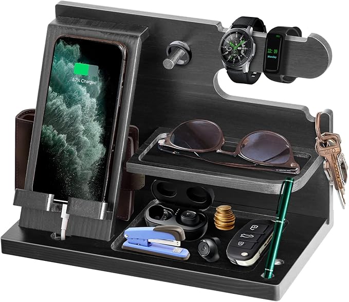 Gifts for Men Bedside Organiser Wood Phone Docking Station Dad Birthday Gifts by EssentialForLife