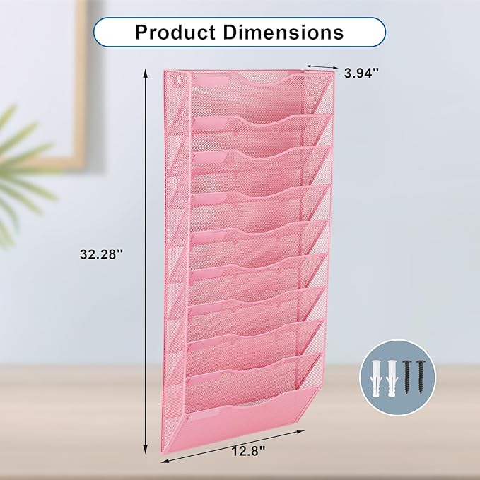 EASEPRES 10 Pocket Mesh Hanging Wall File Organizer, Wall Mounted Mail Paper - Image 2