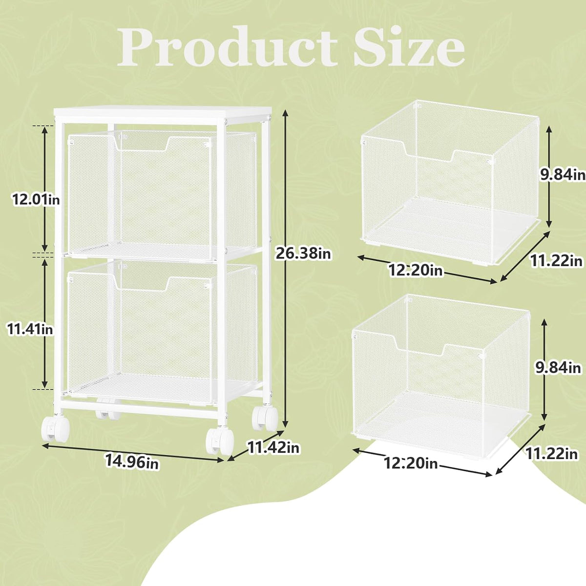 Rolling File Cart with 2 Storage Drawers,Under Desk Storage Cart