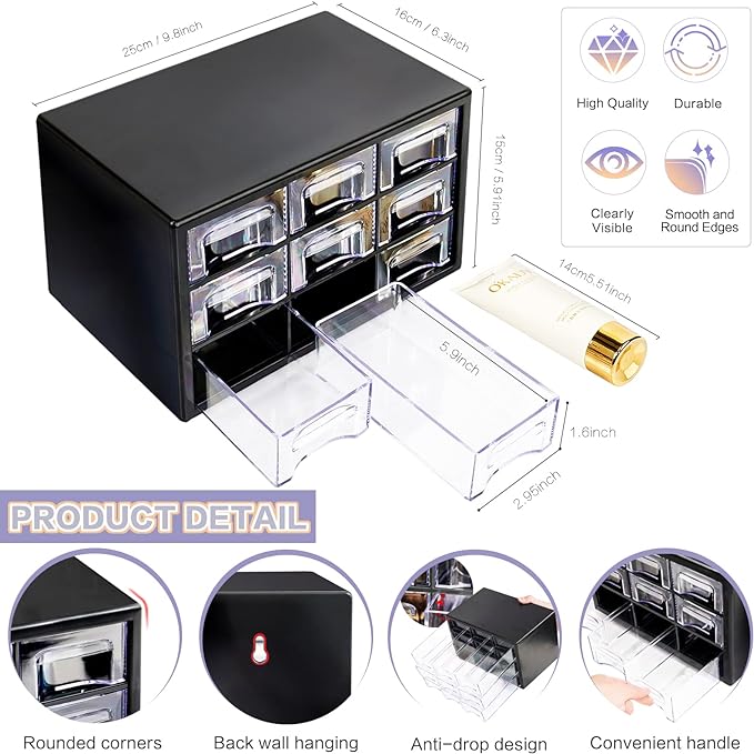 Desk Storage Organizer with 9 Drawers, FODIENS Stackable Desktop Craft Drawer - Image 3