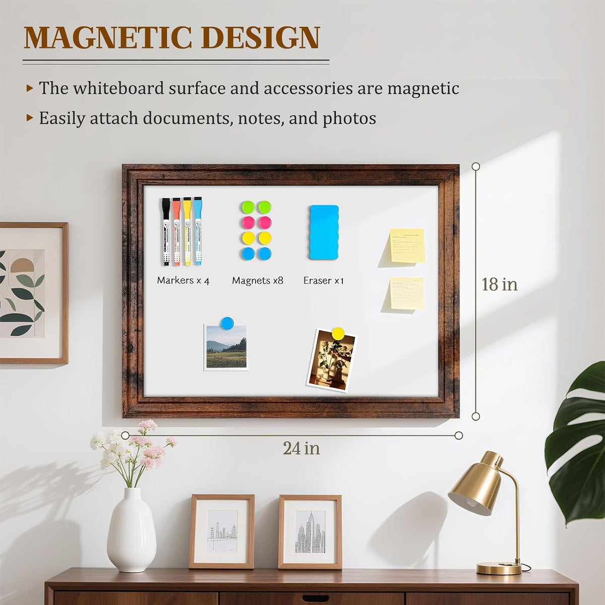 White Board for Wall, 24'' x 18'' Magnetic Dry Erase Board, B...