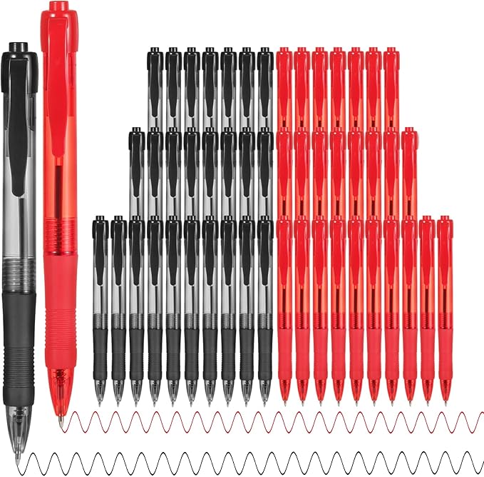 deegtran Pens Bulk, 50 Pack No Bleed Black & Red Ink Click Pens by DEEGTRANPENS