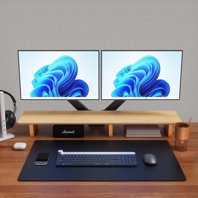 Aothia Large Dual Monitor Stand Riser, Solid Wood Desk Shelf - Image 3