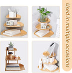 HYNAWIN Bamboo Corner Desk Organizer Shelf, 3-Tier Triangle Storage Rack - Image 5