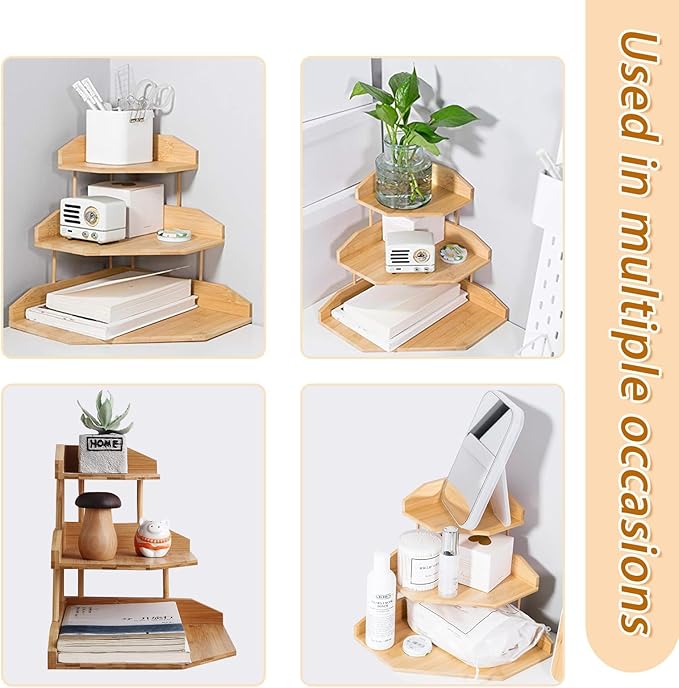 HYNAWIN Bamboo Corner Desk Organizer Shelf, 3-Tier Triangle Storage Rack - Image 5