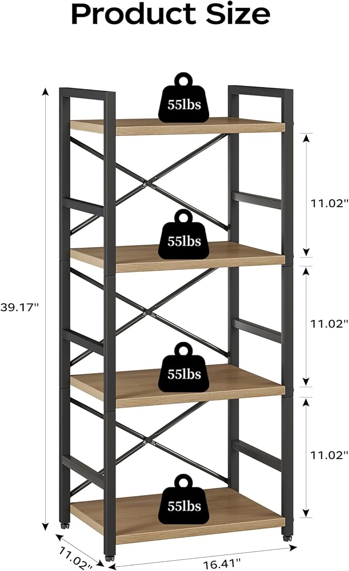 Bookshelf, Kid's Bookshelf, 4 Tier Small Bookcase, Metal Small Bookcase - Image 3