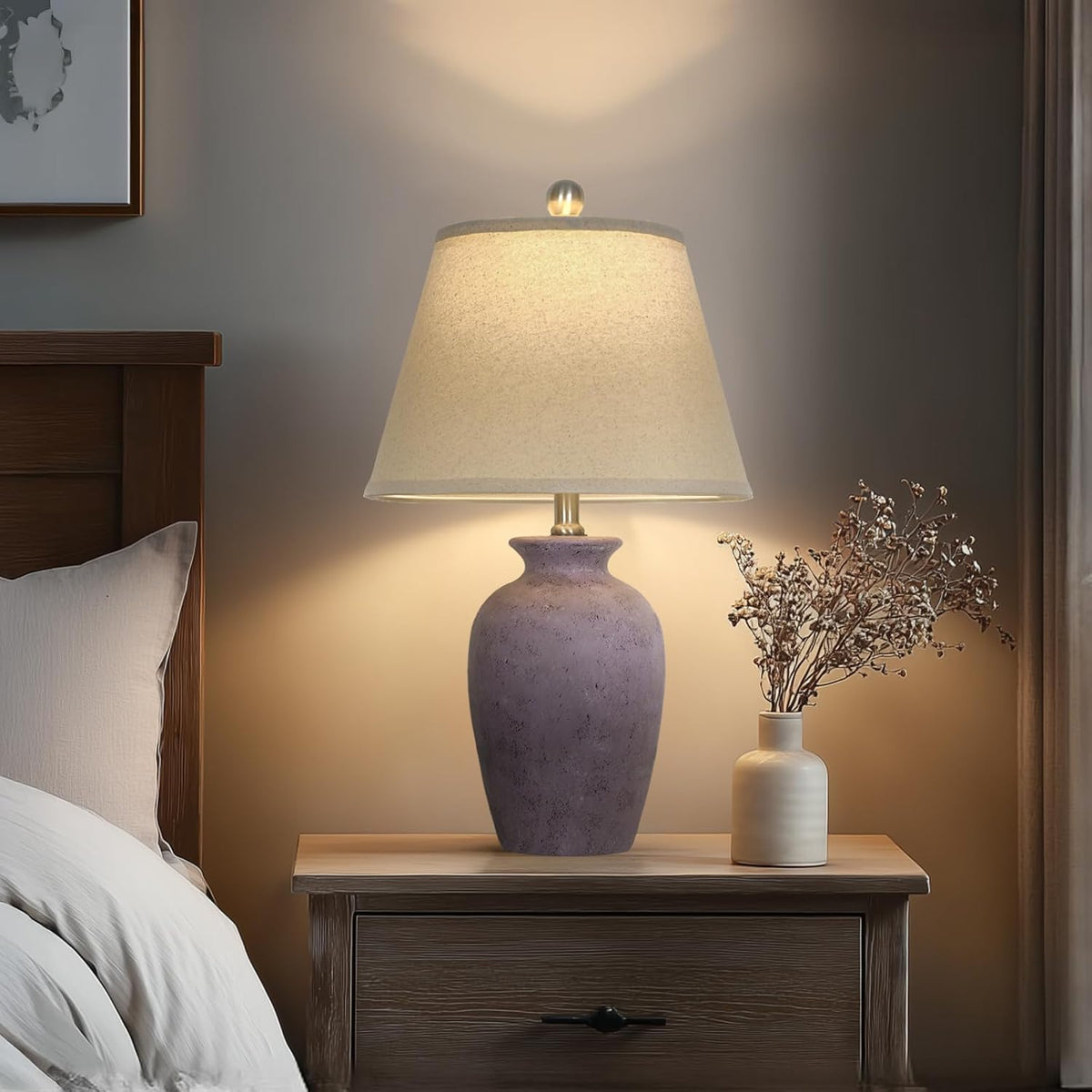 Cinkeda 22" Rustic Purple (Gray Undertones) Farmhouse Table Lamp Ceramic...