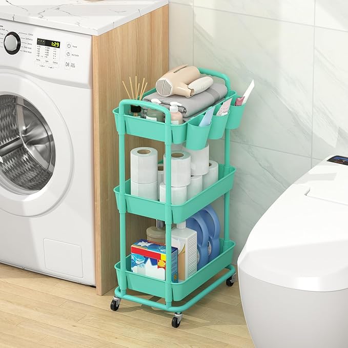JIUYOTREE 3-Tier Plastic Rolling Storage Cart Utility Cart - Image 3