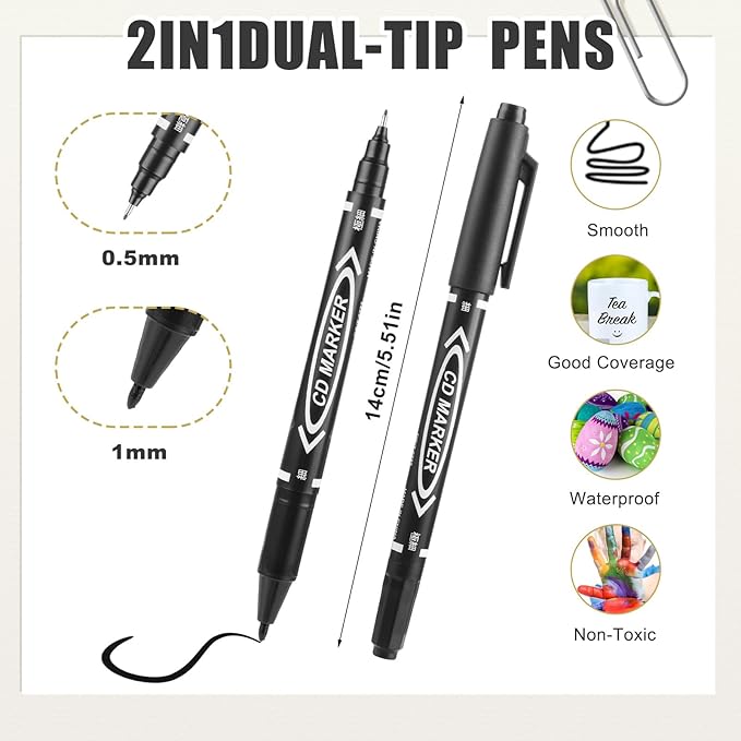 Sibba 20 PCS Dual-Tip Black Drawing Pens 0.5/1mm Bold & Fine Paint Markers - Image 2