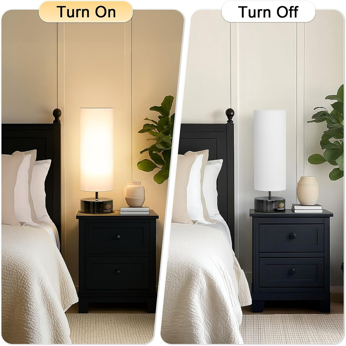 Touch Table Lamp, 3-Way Dimmable Bedside Lamp with Cylinder Fabric Shade