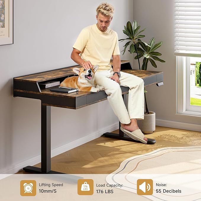 ONBRILL Standing Desk with Drawers, 63x23.6 Electric Stand Up Desk with Storage - Image 8
