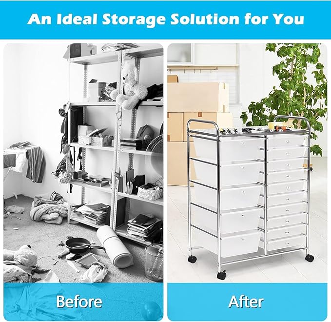 LDAILY 15 Drawer Rolling Storage Cart, Rolling Cart - Image 4