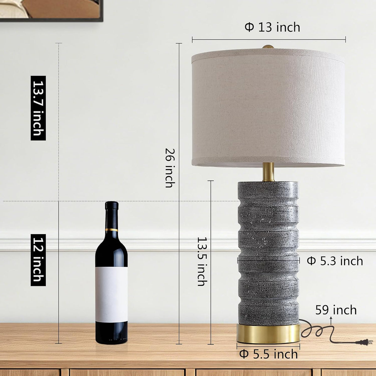 AIEAMPDO 26" Travertine Resin Table Lamps for Bedroom Set of 2, Gray