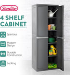 sterilite 4 shelf cabinet, lockable utility storage, gray, side view